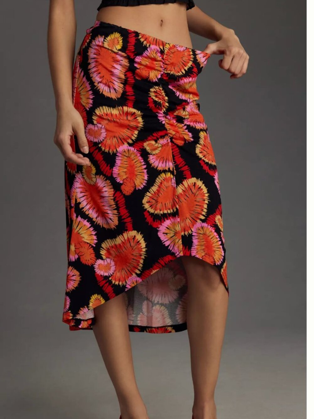 Farm Rio | Black skirt with Orange & Pink Floral Accents